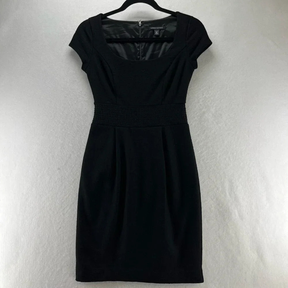 Banana Republic Dress Sz 0P Pure Wool Sheath Mini Scoop Neck Cap Sleeve Black - Picture 1 of 12
